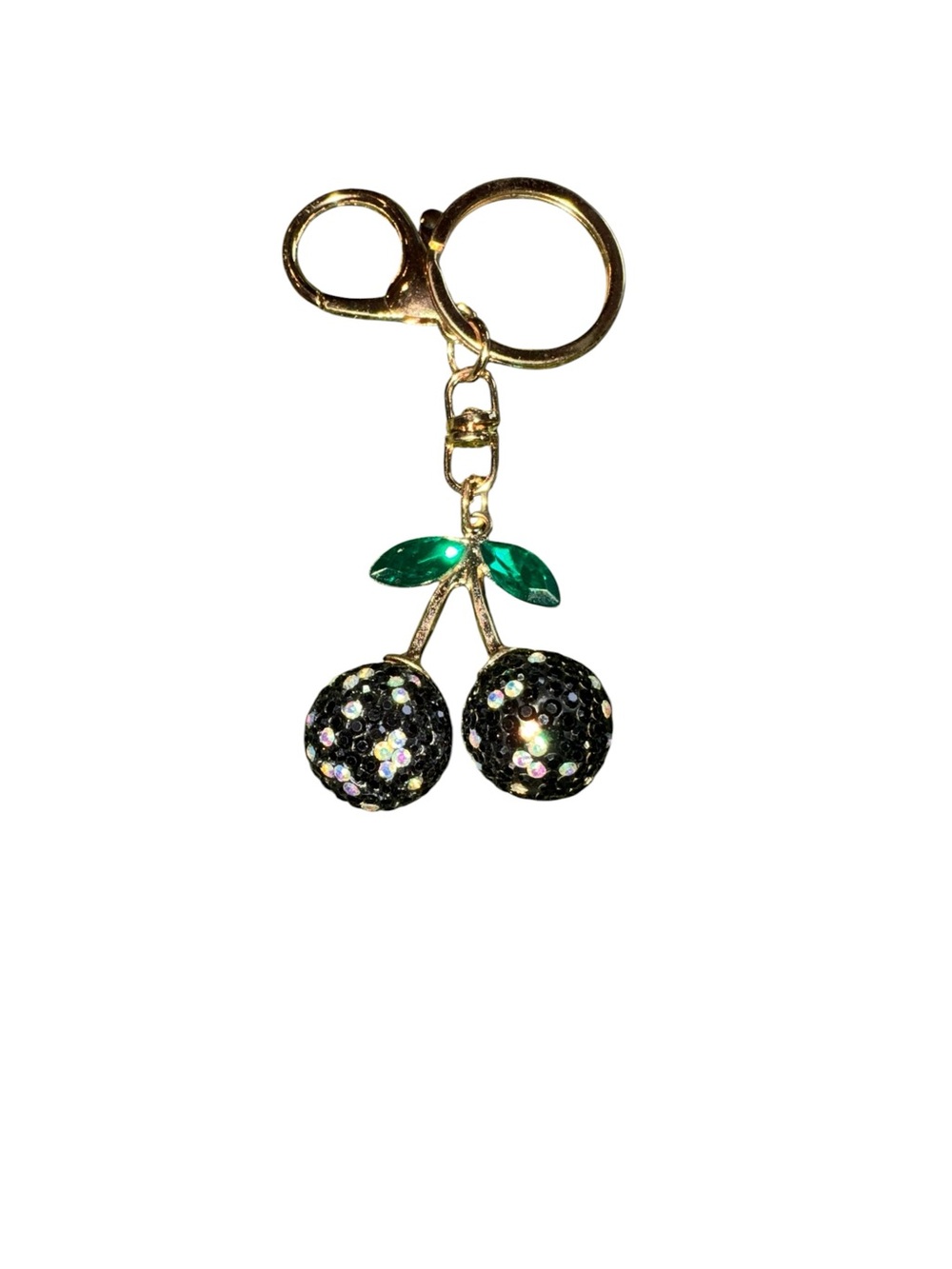 Gold Cherry Crystal Keychain Pendant - Black